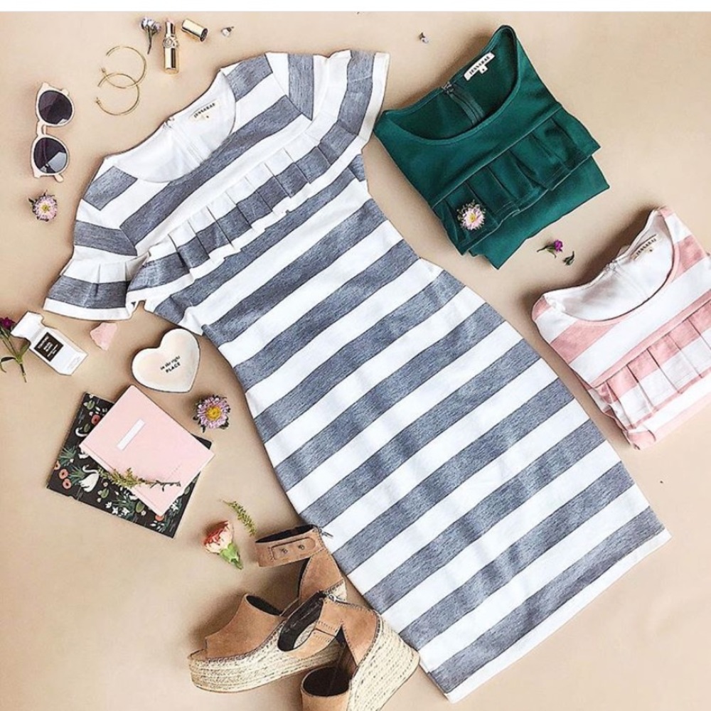 Gray and white striped dress